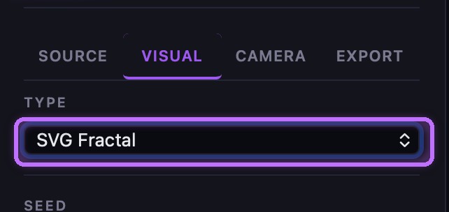 The Visual tab with Type set to SVG Fractal, highlighted