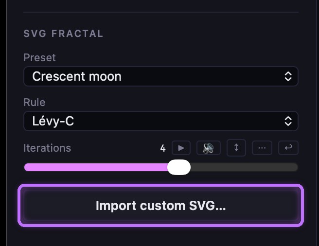 The Import custom SVG button in the SVG Fractal controls, highlighted